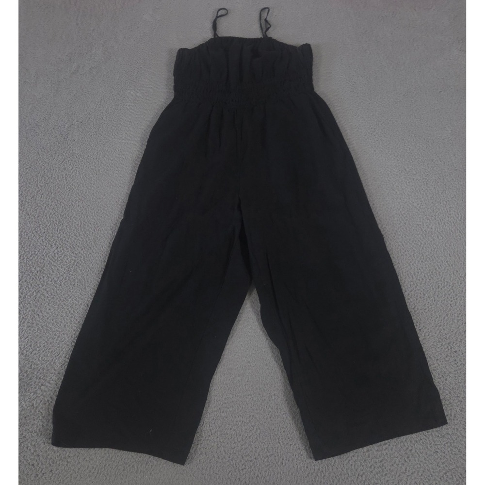 Old Navy Jumpsuit Womens XL Black Waist-Defined Linen-Blend Cropped Smocked Cami